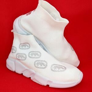 ECKO RED Women's New w/Tags White Knit Sneakers with Silver Details-Size: 8 1/2